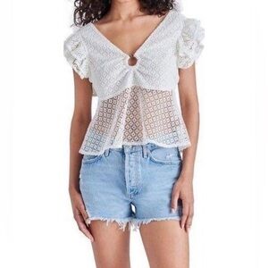 Steve Madden "Key to My Heart" white lace women's top S